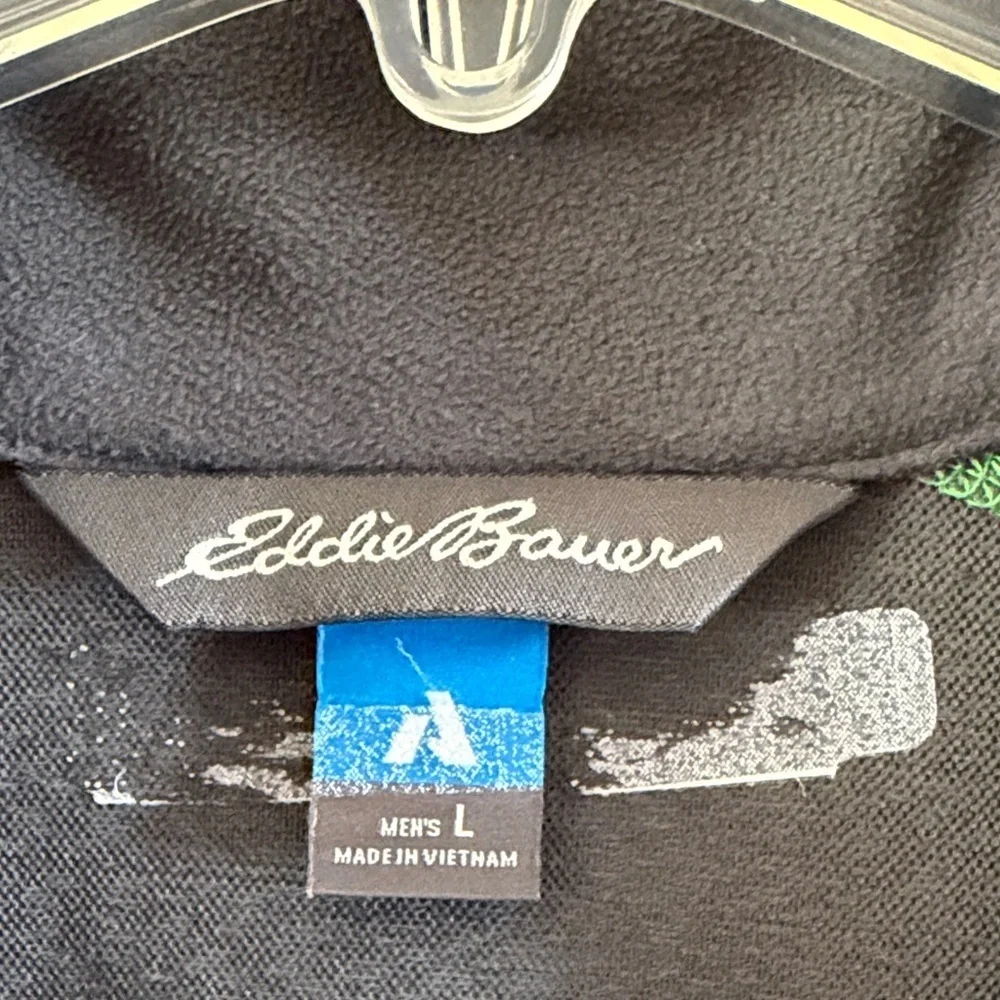 Eddie Bauer Mens Gray Windbreaker Lime Green Accents Zippered Pocket Size L